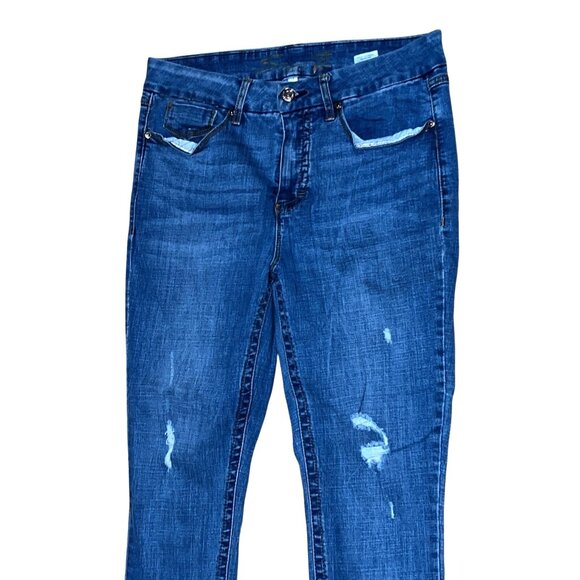Seven Womens Distressed Mid-Rise Skinny Jeans Size 14 Blue Denim - Picture 2 of 6